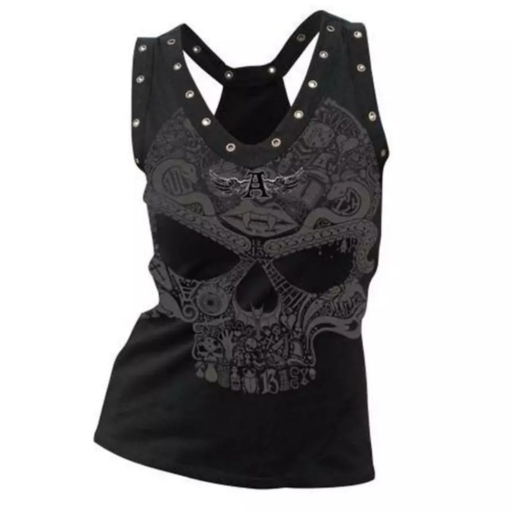 Punk Rock Skull Printed Tank Top